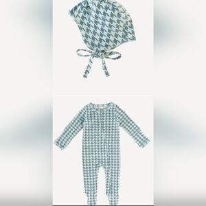 NWT 3-6M Bundle Kate Quinn Bird Blue Houndstooth Zipper Footie Flight Hat